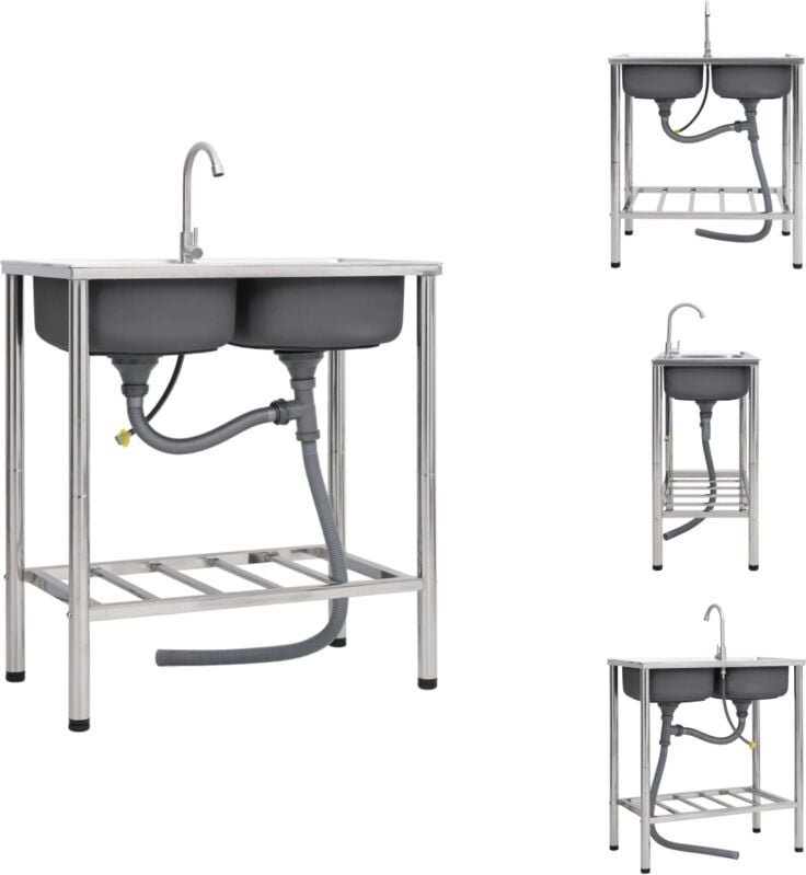 Küchenspülen & Spülbecken - Living Camping-Spüle mit Doppelbecken und Wasserhahn Edelstahl - Silber