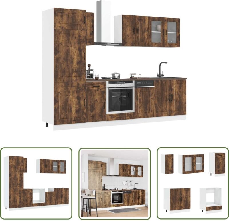 The Living Store - vidaXL 8-tlg. Küchenschrank-Set Kalmar Räuchereiche Holzwerkstoff
