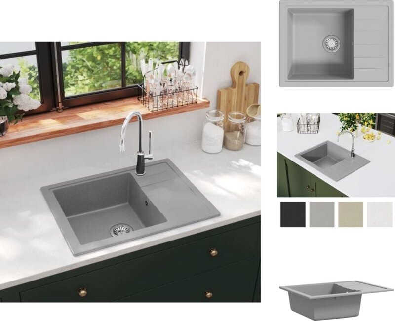 Küchenspülen & Spülbecken - Living Küchenspüle mit Überlauf Oval Grau Granit