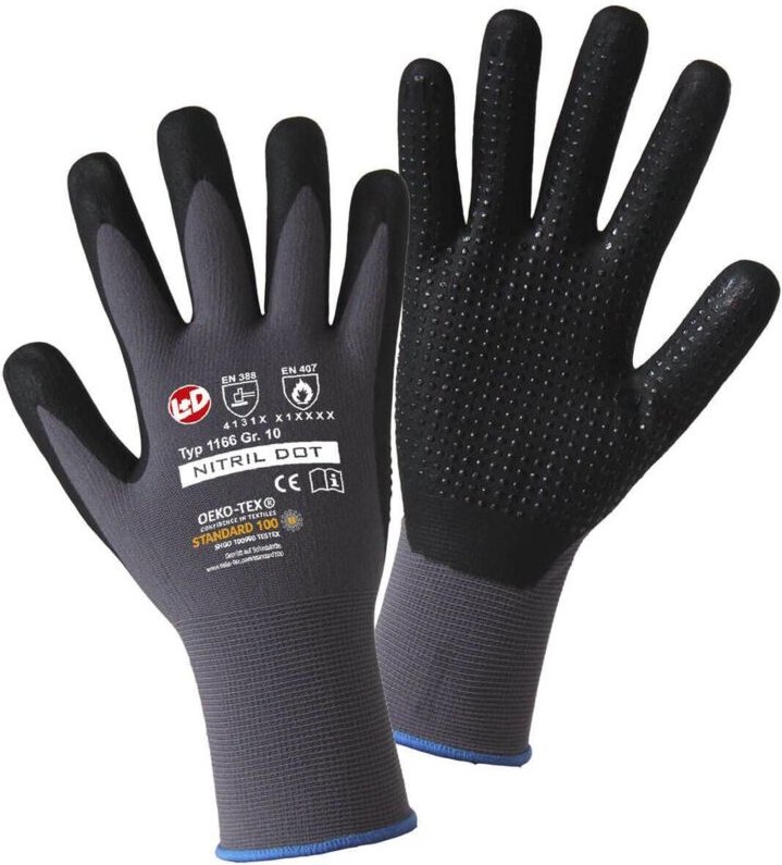 L+d - Leipold Doehle nitril dot 1166-9 Polyamid Arbeitshandschuh Größe (Handschuhe): 9, l en 388:2016 ca