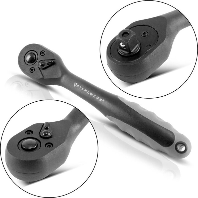 STAHLWERK Profi-Umschaltknarre 3/8 Zoll aus Chrom Vanadium Stahl 72 Zähne