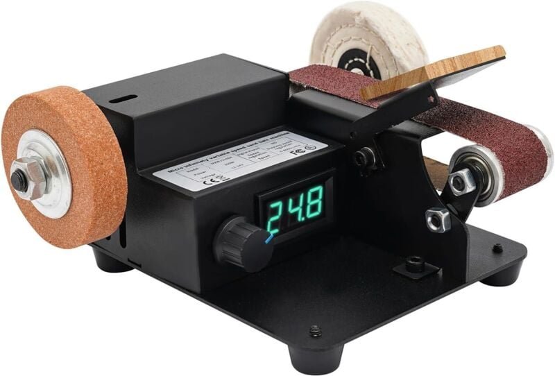 350W Mini Bandschleifer mit 10 Schleifbänder Elektrischer Schleifer 10.000 U/min Stufenlose Steuerung LCD-Anzeige Stand-...