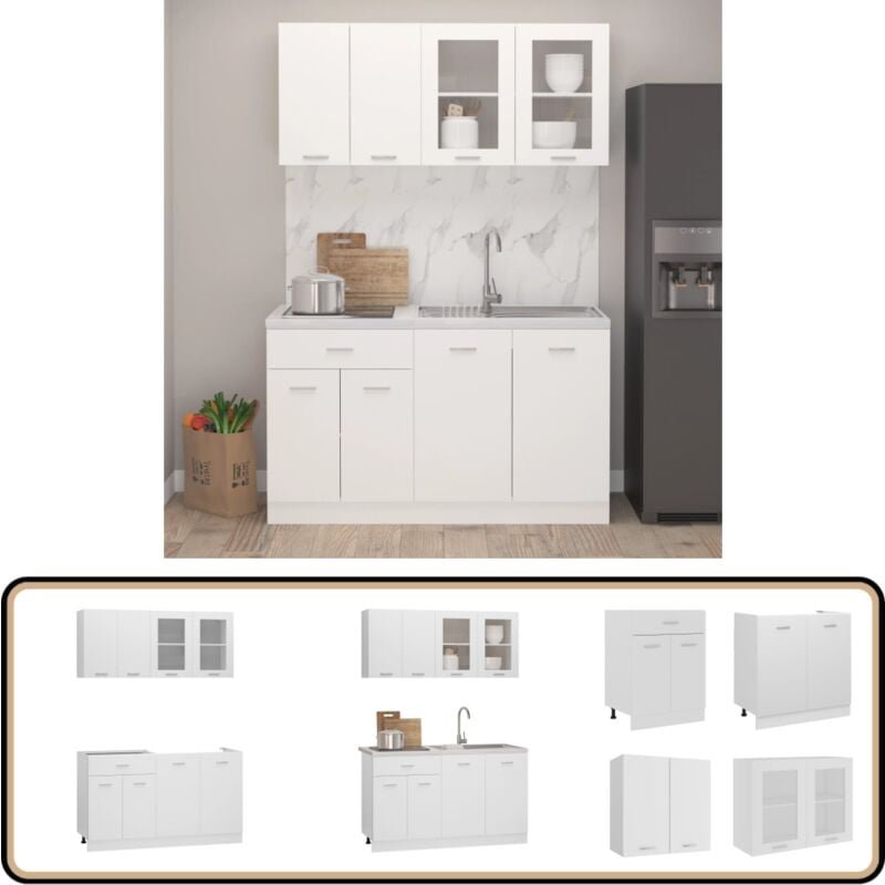 4-tlg. Küchenzeile Weiß Holzwerkstoff - Küchenmöbel - Küchenzeile - Weißes Küchenset - Einbauküche - Holzwerkstoffeinric...
