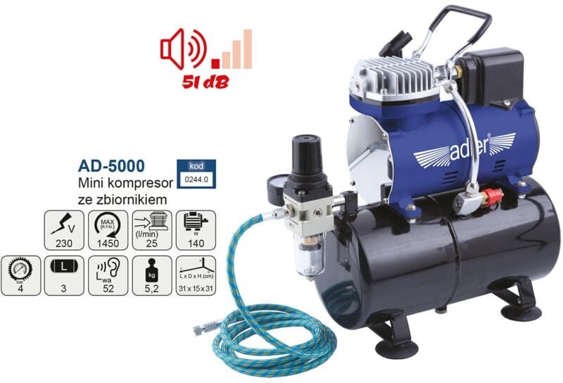 Adler Kompressor mini AD-5000 für Airbrush, portables Werkzeug für künstlerische Malerei, Modellbau und industrielle Anw...