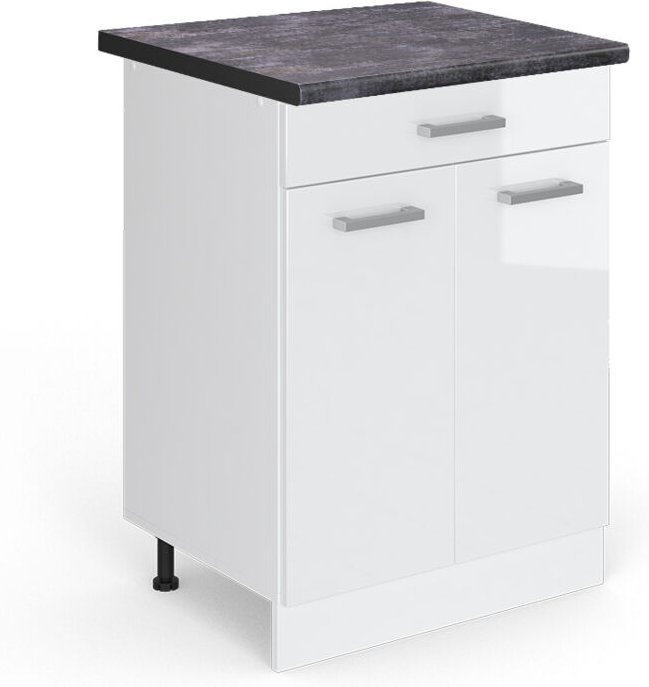 Küchenunterschrank R-Line, Weiß Hochglanz, 60 cm mit Schublade, AP Anthrazit, Vicco