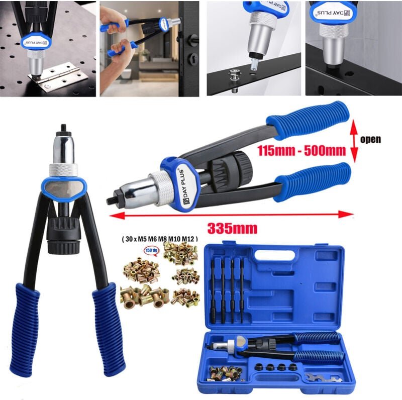 Profi Nietmutternzange Ratsche M5 M6 M8 M10 M12 inkl 150 Nietmuttern M5-M12 2024