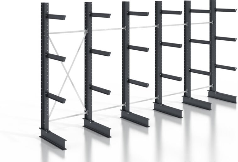 Kragarmregal schraubbar einseitig 5 Felder mit 3 Ebenen 6400x2530x400mm - Stier