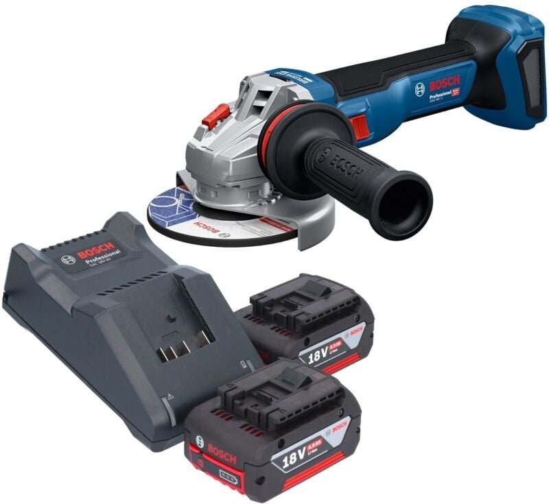 Bosch GWS 18V-11 Professional Akku Winkelschleifer 18 V 125 mm + 2x Akku 4,0 Ah + Ladegerät