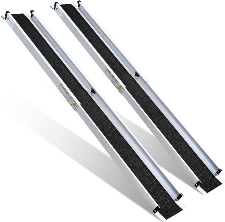 Vingo - Rollstuhlrampe 213cm Auffahrrampe bis 300KG Anti-Rutsch Alu Verladerampe Tragbare Schwellenrampe für Rollatoren ...