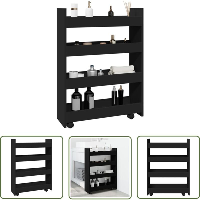 The Living Store - vidaXL Aufbewahrungswagen Schmal 4 Etagen Schwarz Holzwerkstoff