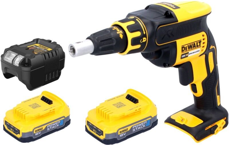 DeWalt DCF 620 E2 Akku Trockenbauschrauber 18 V 30 Nm Brushless + 2x Powerstack Akku 1,7 Ah + Ladegerät