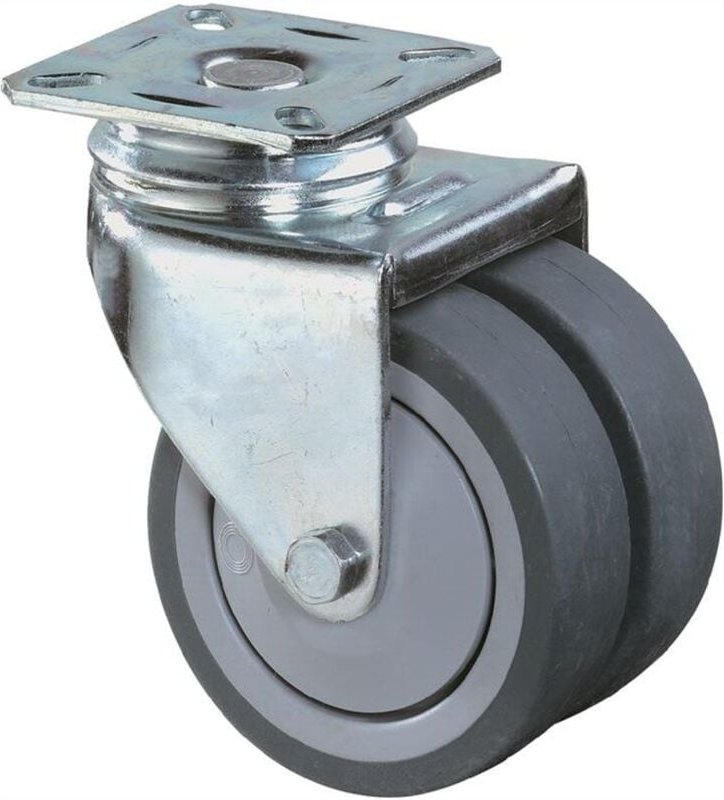 Doppel-Lenkrolle 75 mm 80 kg ohne Feststeller Gummi grau 77 x 67 mm