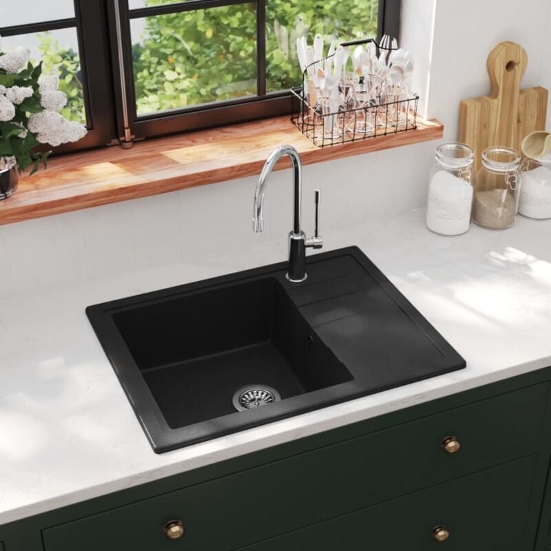 Thumbnail - Maison Chic - Küchenspüle Spülen mit 1 Becken Spülbecken mit Überlauf Oval Schwarz Granit DE18477