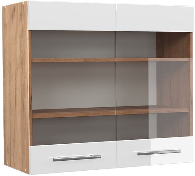 Vicco - Küchenglasschrank Fame-Line, Weiß Hochglanz, 80 cm