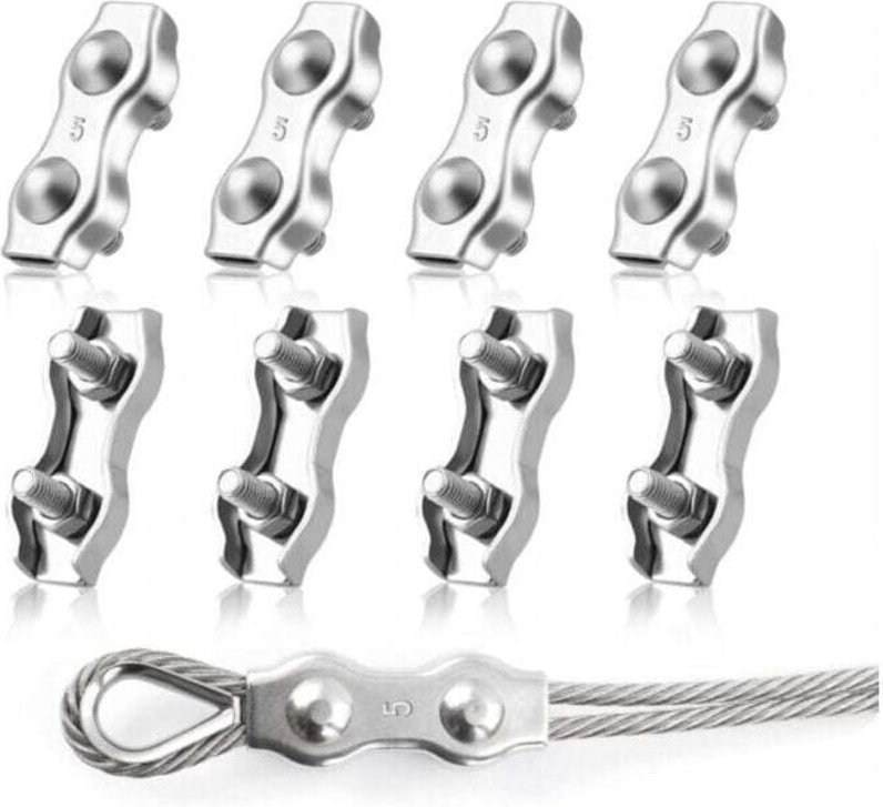 8 pezzi M5 morsetti per funi metalliche duplex, morsetti per funi metalliche duplex in acciaio inossidabile 304, clip pe...