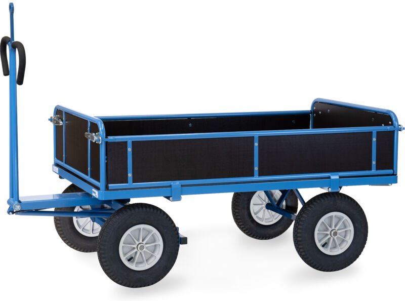 Fetra Handpritschenwagen mit Bordwänden, abklappbar, Zugöse an der Deichsel 400x100mm Luft-Bereifung 1600x900mm Ladefläc...