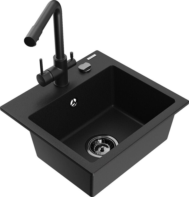 Milo 1-Becken-Granit-Spüle mit Mischbatterie Duero, Schwarz - 6505-77-671600-70-B - Mexen