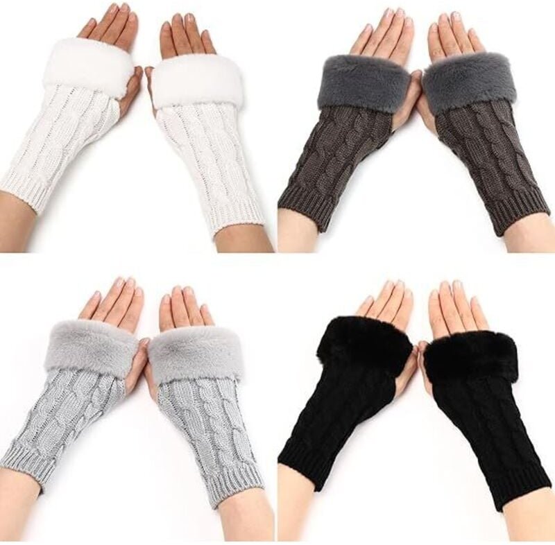 Thumbnail - Fingerlose Handschuhe Wärmer, 4 Paar pelzige Kaschmir-Manschetten, Plüsch-Thermohandschuhe mit Daumenloch, fingerlose wa...