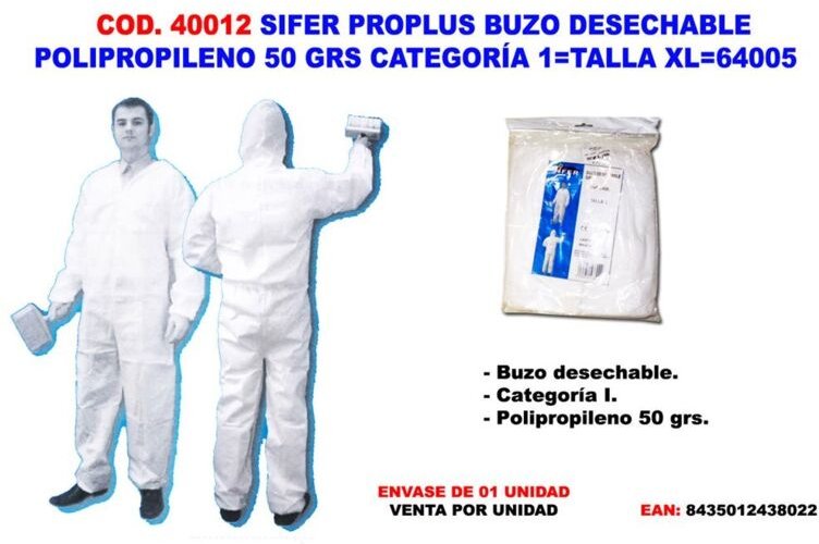 Schutzanzug einweg-taucher polypropylen 50GR kat. 1 grösse xl 64005 - Sifer