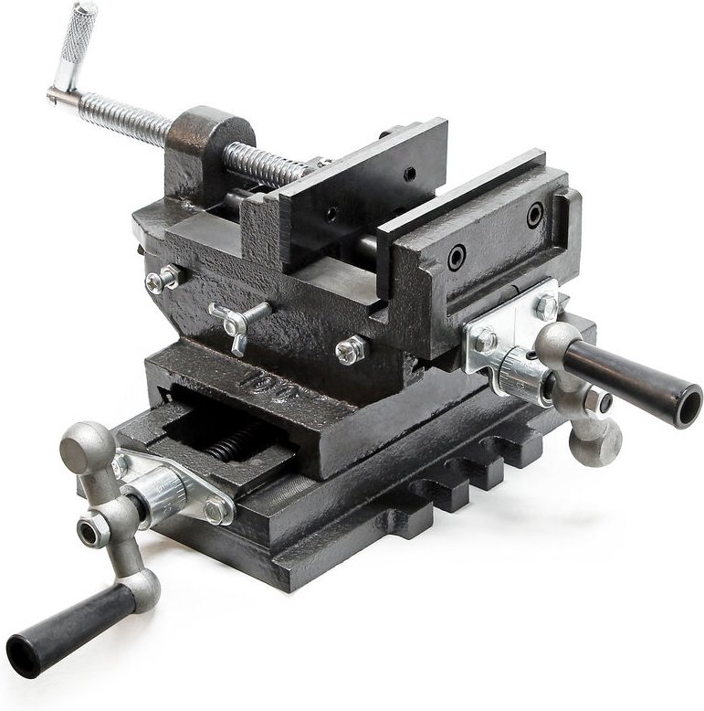 Wiltec Maschinenschraubstock 2 Achsen 100 mm, Schraubstock 33x32,5x13,5 cm aus Gusseisen, Arbeitsitsch für Kreuztisch, F...