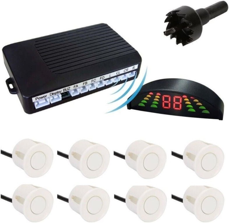 Trade Shop - KIT 8 BIANK PARKING SENSEN MIT DISPLAY LED CENTRAL ON ACUSTIC -