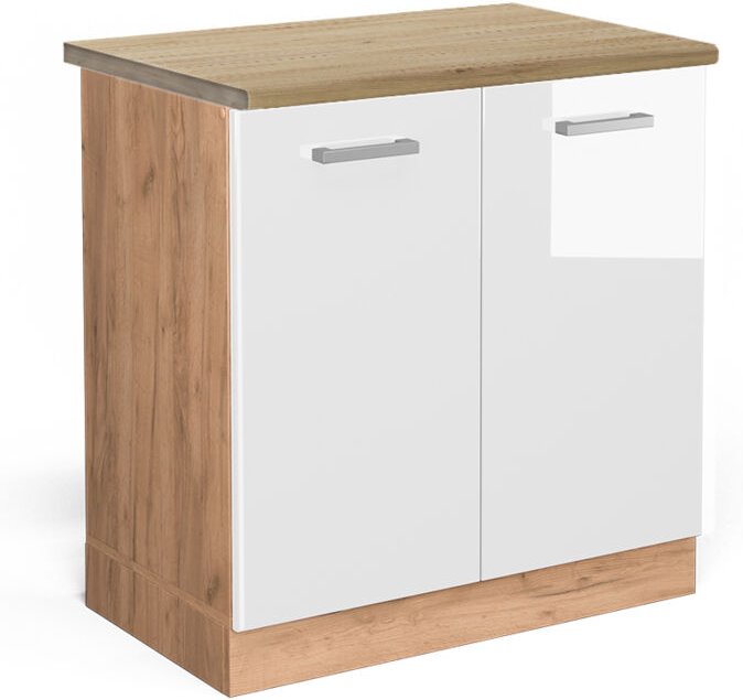 Vicco - Spülenunterschrank R-Line, Weiß Hochglanz, 80 cm , ap Eiche