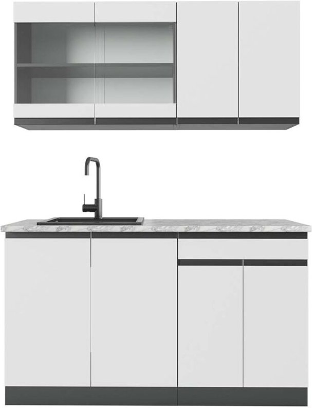 Vicco - Singleküche R-Line, Weiß/Anthrazit, 140 cm , ap Marmor