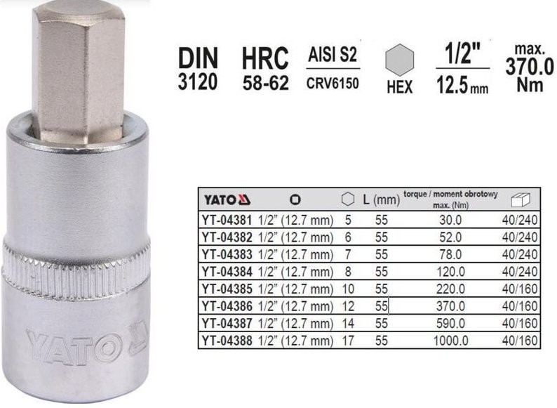 YATO INBUSSCHLÜSSEL 1/2" 12x55mm