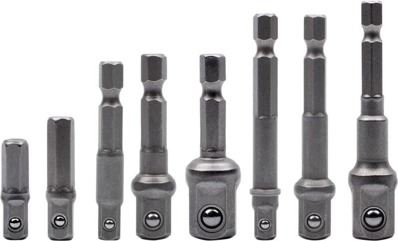 Steckschlüssel-Adapter-Set, 1/4" Sechskant auf 1/4", 3/8", 1/2" für Akku-Bohrschrauber und -Schrauber, Stecknüsse und Bi...