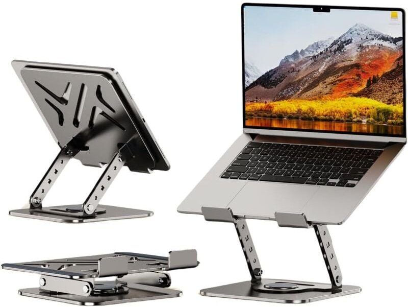 Laptopständer, Karbonstahl, 360-Grad-Drehung, Doppelarmhalterung, stabile mechanische AR-Achse, faltbar und in Höhe und ...
