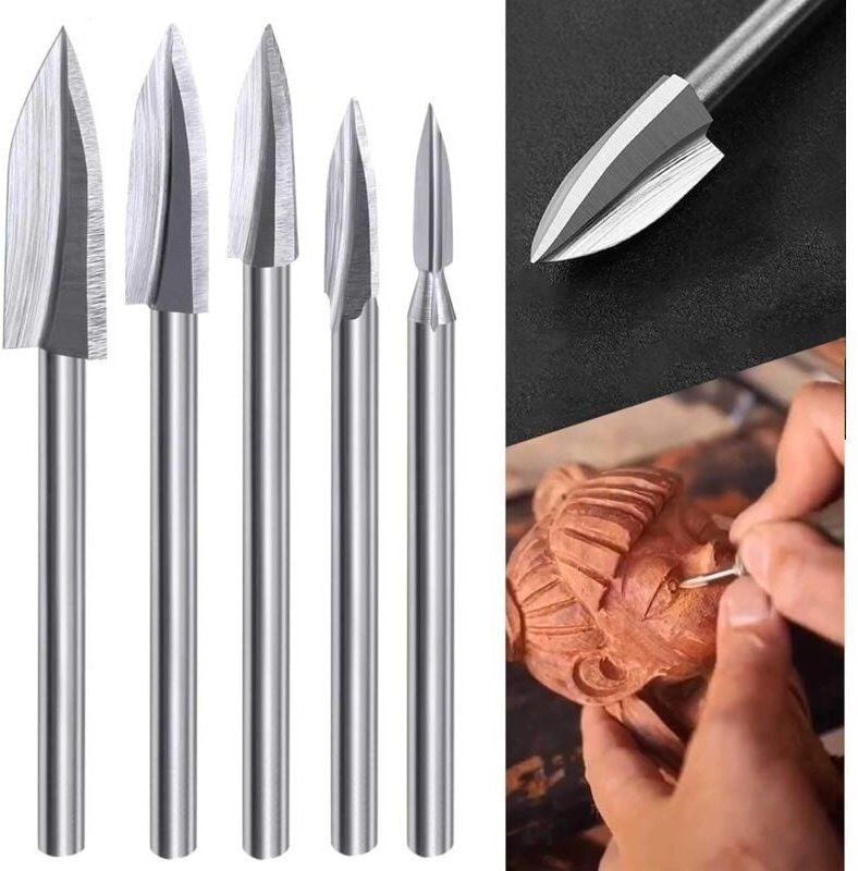 Bohrer-Set für Rotationswerkzeuge zum Holzschnitzen, 5-teilig, Holzschnitzbohrer mit 1/8-Zoll-Schaft für Heimwerker-Holz...