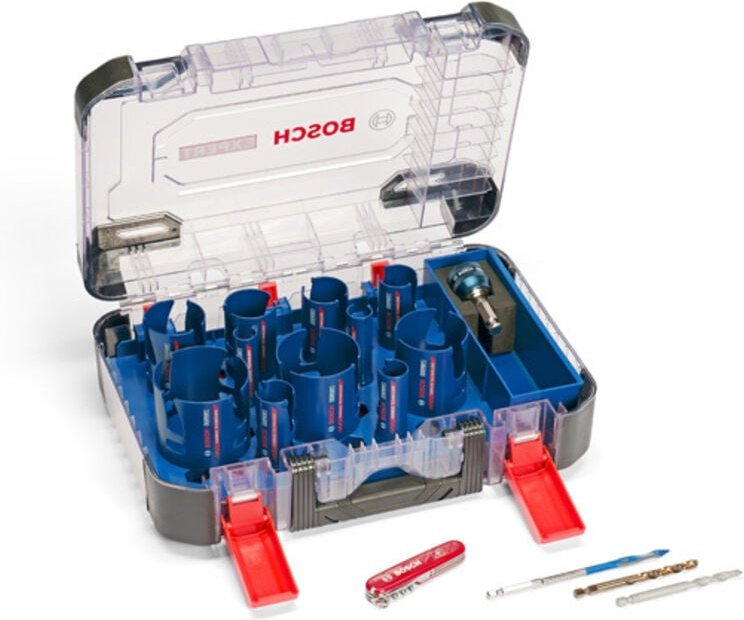 Bosch EXPERT Construction Material Lochsäge-Set 20/22/25/32/35/40/44/51/60/68/76 mm, 15-tlg. + Victorinox Messer