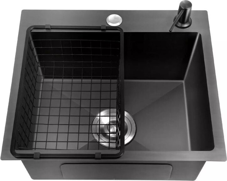 Edelstahl Küchenspüle Schwarz Einbauspüle mit Abflusskorb Eckig Spülbecken 40x45cm