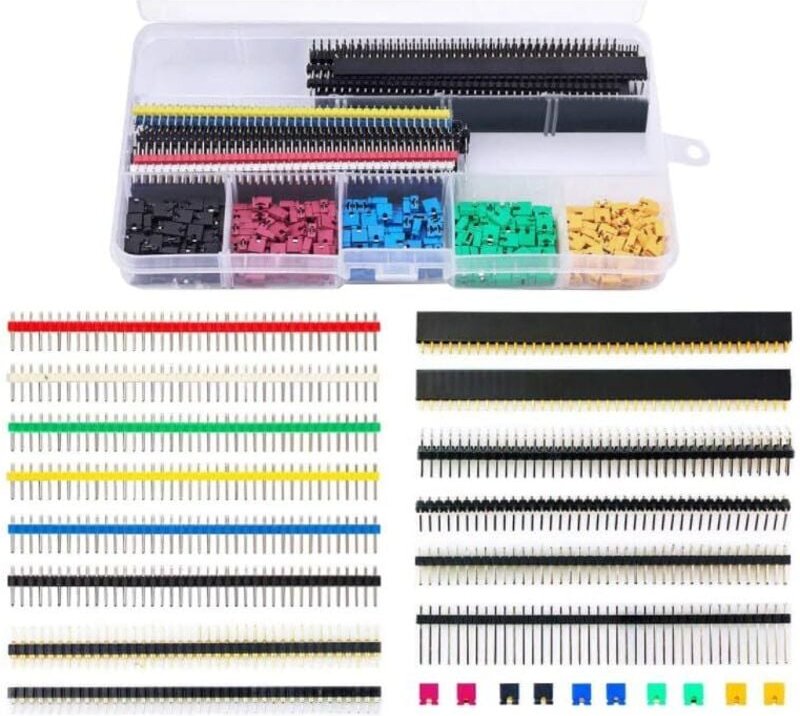 300 Stück 2,54 mm Stiftleistenstecker-Kit mit Überbrückungskappen und 35 Stück 40-poligen rechtwinkligen Leiterplattenle...