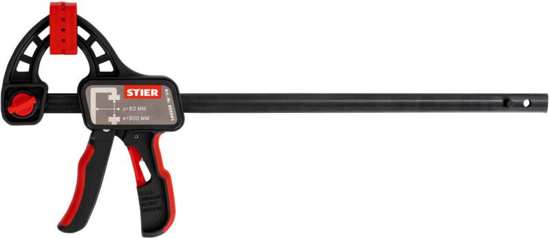 Einhandzwinge, 300 mm Spannweite, 80 mm Ausladung, zum Spannen und Spreizen, ergonomisch geformter Griff - Stier