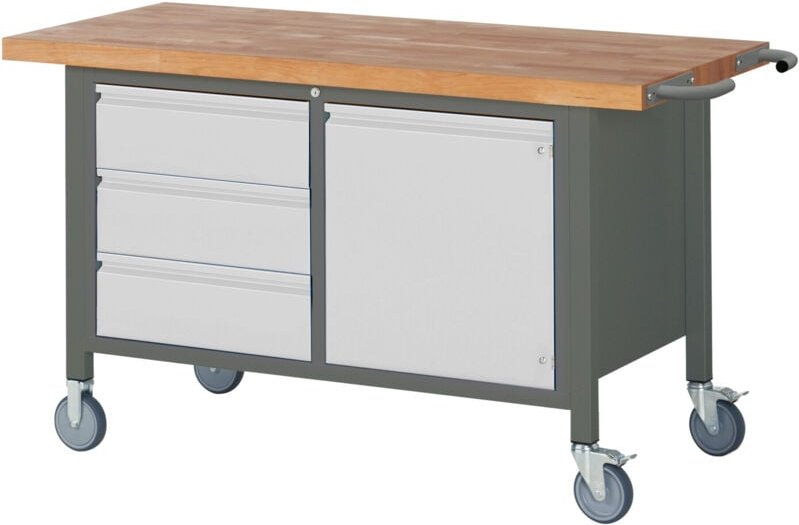Fahrbare Werkbank Premium mit 3 Schubladen und 1 Flügeltür BxTxH 1500x700x880 mm - Stier