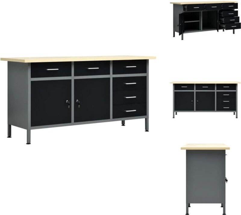 Thumbnail - Vidaxl - Werkbänke - Living Arbeitstisch Schwarz 160 x 60 x 85 cm Stahl - Schwarz