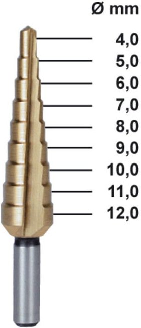 RUKO Stufenbohrer HSS-TiN, geschliffen, mit Kreuzanschliff 65 mm