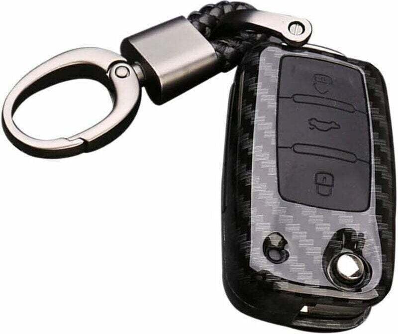Ulisem1pc ABS-Kohlefaser-Schlüsseletui + Silikon-Schlüsselanhänger-Abdeckung für Volkswagen Bora Beetle Tiguan Polo Pass...
