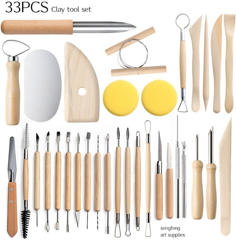 Töpferwerkzeuge 33-teiliges Set – Ton-Steinzeug-Bildhauermesser, Shichimoto-Detail-Stanzer, Tonwerkzeuge