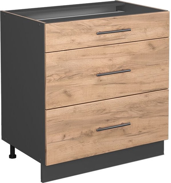Küchenunterschrank Fame-Line, Goldkraft Eiche, 80 cm mit 3 Schubladen, ohne Arbeitsplatte Vicco