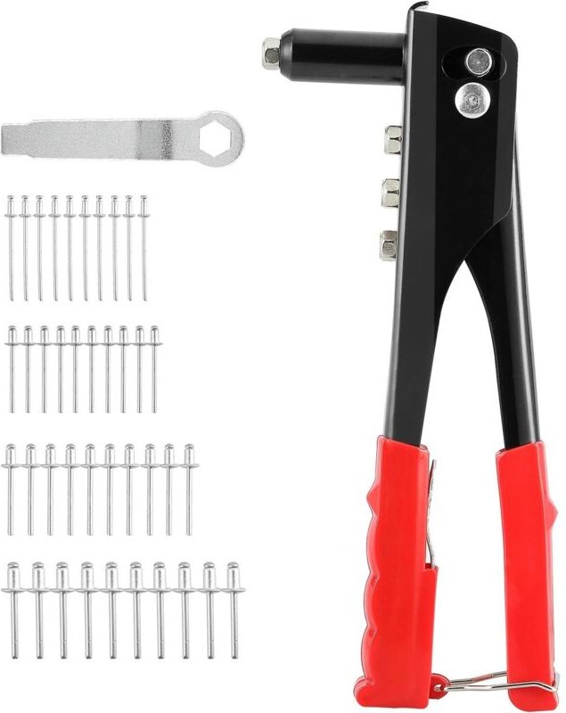 Nietwerkzeug-Set, professioneller Blindnietzange mit 4 Düsenadaptern, 4-in-1-Handnietzangen-Set mit 100 Nieten