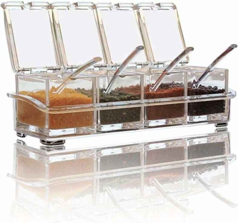 Thumbnail - Gewürzbox-Set, 4 Stück transparente Salz- und Gewürzdosenflaschen, Gewürzdosen, Küchengewürzbehälter, Vorratsdosen mit 4...