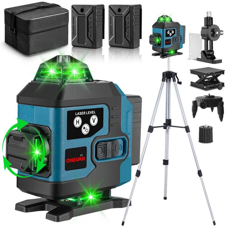 Onevan - 4D 16 Line Laser Level Wasserwaage Kit 360° Kreuzlinienlaser Selbstnivellierend mit 1.2m Stativ für Lasernivell...