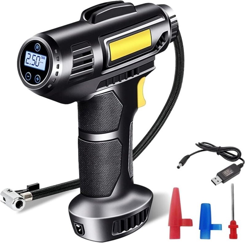 Autoreifenfüller, tragbarer Luftkompressor (7000 mAh, 12 V), kabelloser Autoreifenfüller, wiederaufladbare elektrische A...