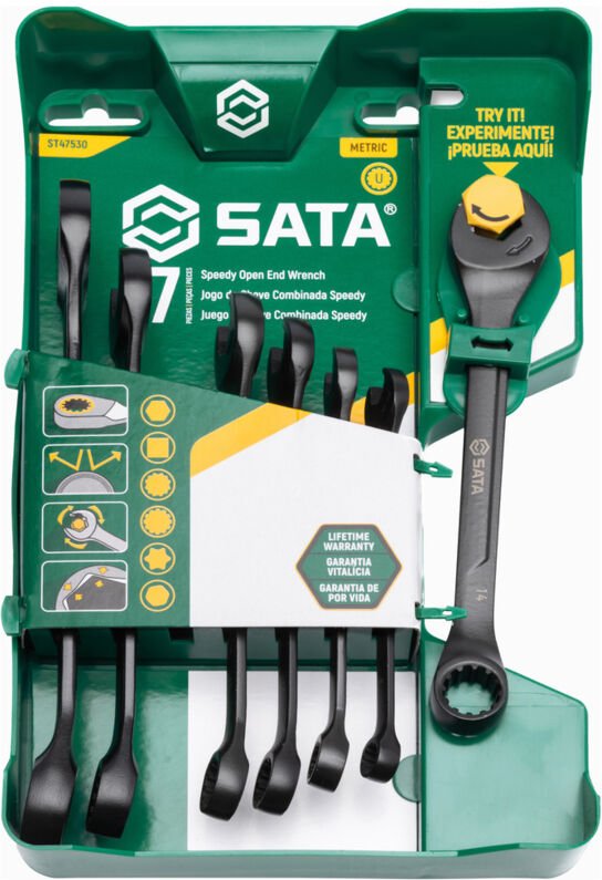 Sata - zestaw 7 kluczy płasko-oczkowych metrycznych z grzechotką w części płaskiej