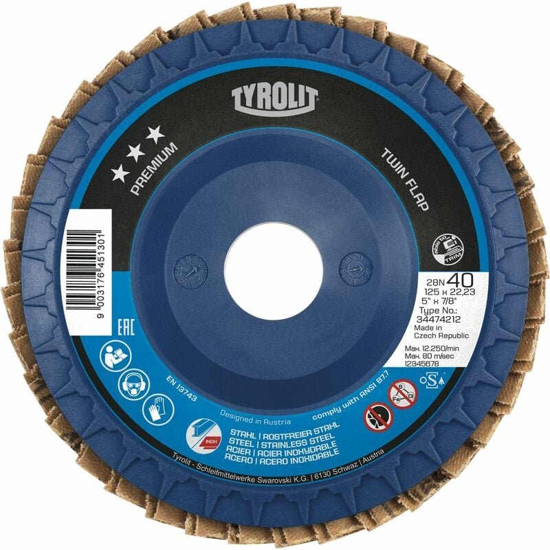 Tyrolit - Schleiflamellenteller TwinFlap Premiumgerade ø 125mm K40 28N