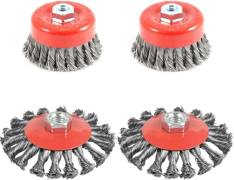 Aougo - 4 Stück Drahtreinigungsbürste, konische Bürste für Winkelschleifer, gedrehte Stahlschleifbürste, Durchmesser von...