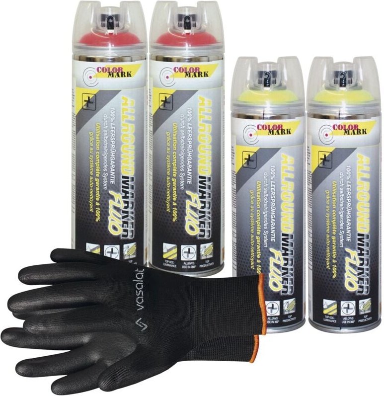 Dupli-Color Markierungsspray mit 360 Grad Ventil Set - Markierspray Neon rot, gelb für professionelle Markierungen, 3 St...