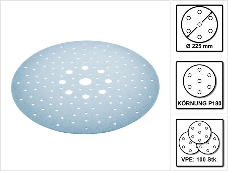 Stf D225/128 Schleifscheibe Granat P180 225 mm 100 Stk. ( 4x 205660 ) für Langhalsschleifer planex - Festool